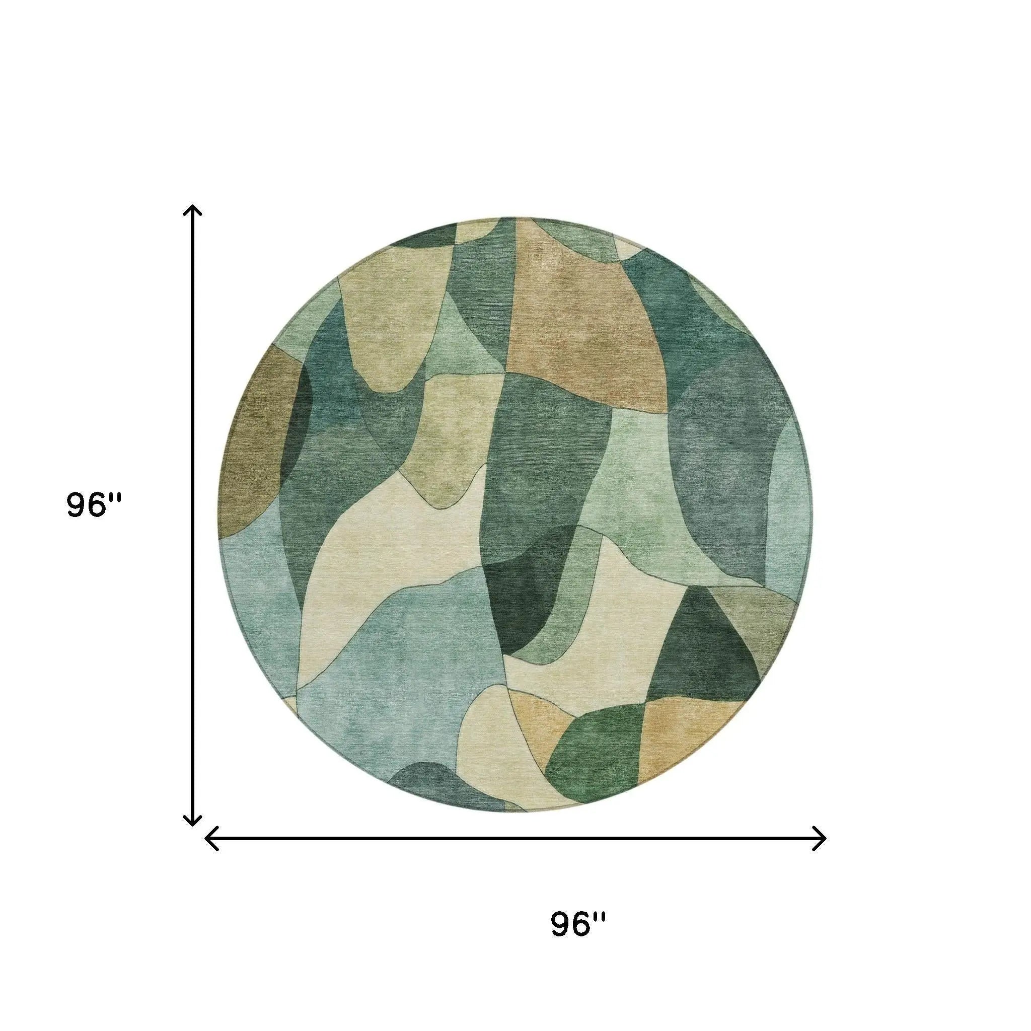 8' Green And Beige Round Abstract Washable Indoor Outdoor Area Rug Homeroots Outdoor