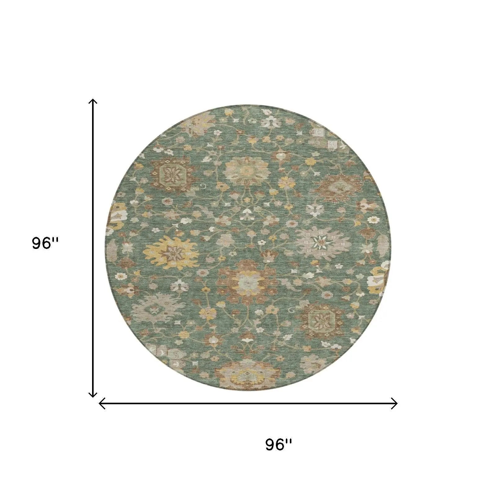 8' Green And Beige Round Floral Washable Indoor Outdoor Area Rug Homeroots Outdoor