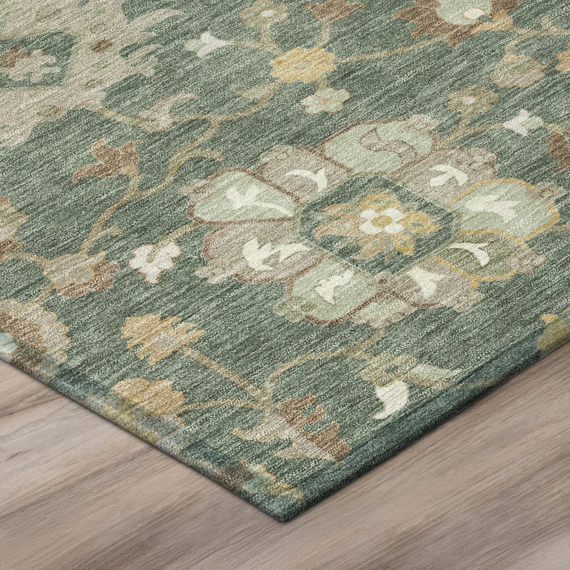 8' Green And Beige Round Floral Washable Indoor Outdoor Area Rug Homeroots Outdoor
