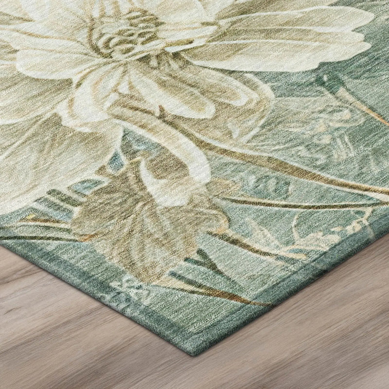 8' Green And Beige Round Floral Washable Indoor Outdoor Area Rug Homeroots Outdoor