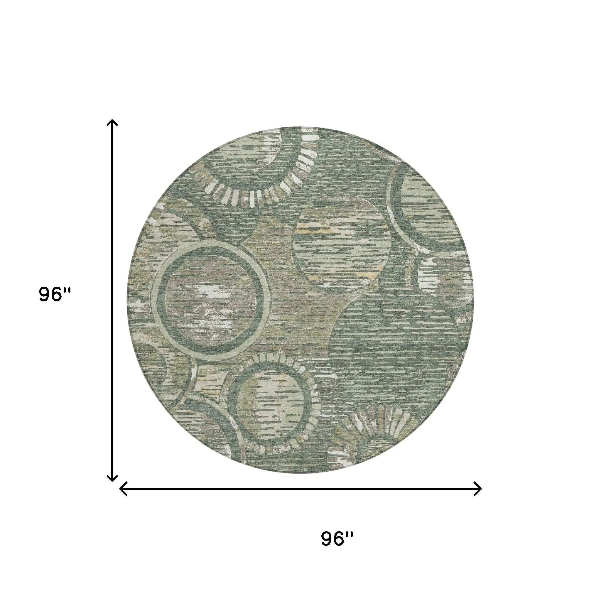 8' Green And Beige Round Geometric Washable Indoor Outdoor Area Rug Homeroots Outdoor