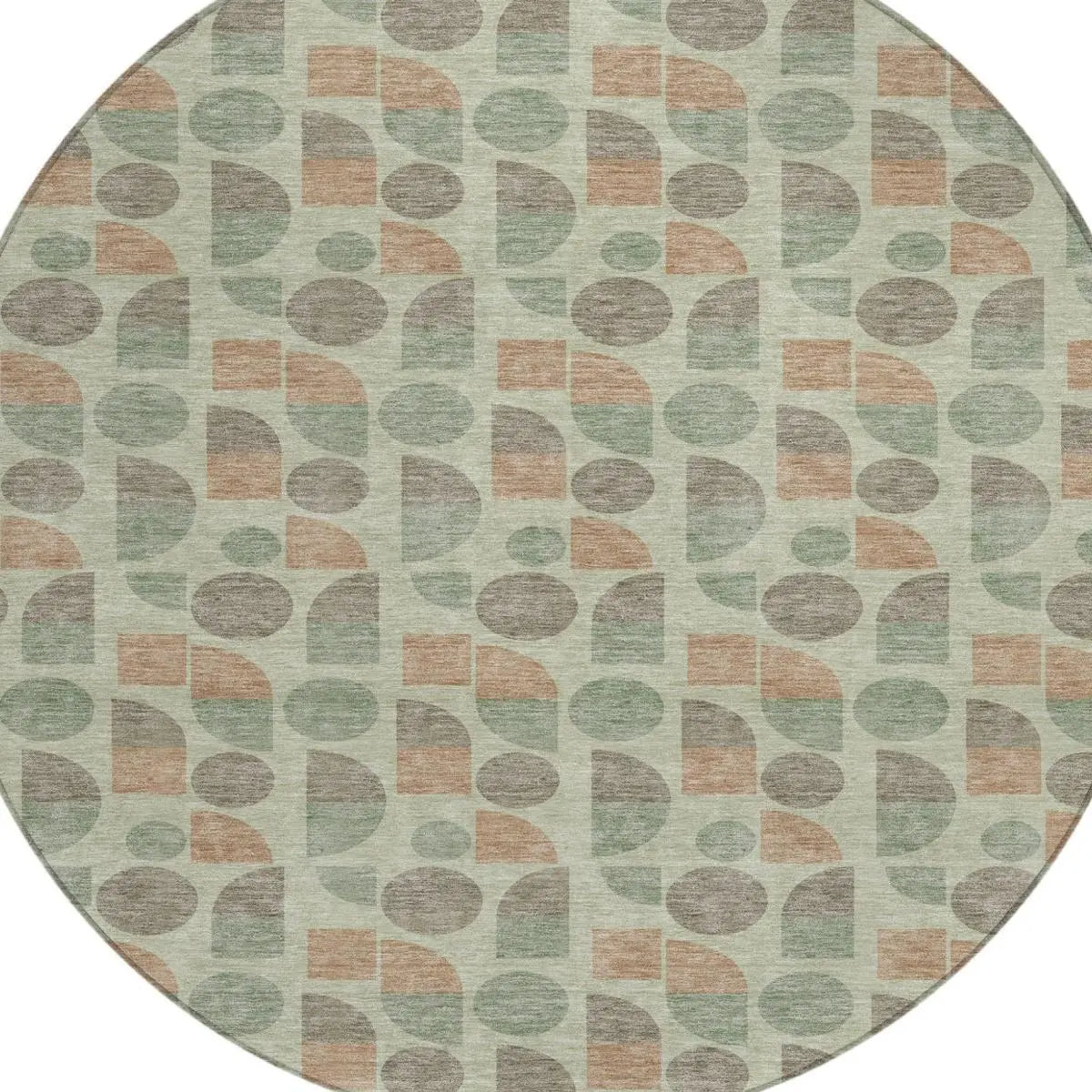 8' Green And Beige Round Geometric Washable Indoor Outdoor Area Rug Homeroots Outdoor