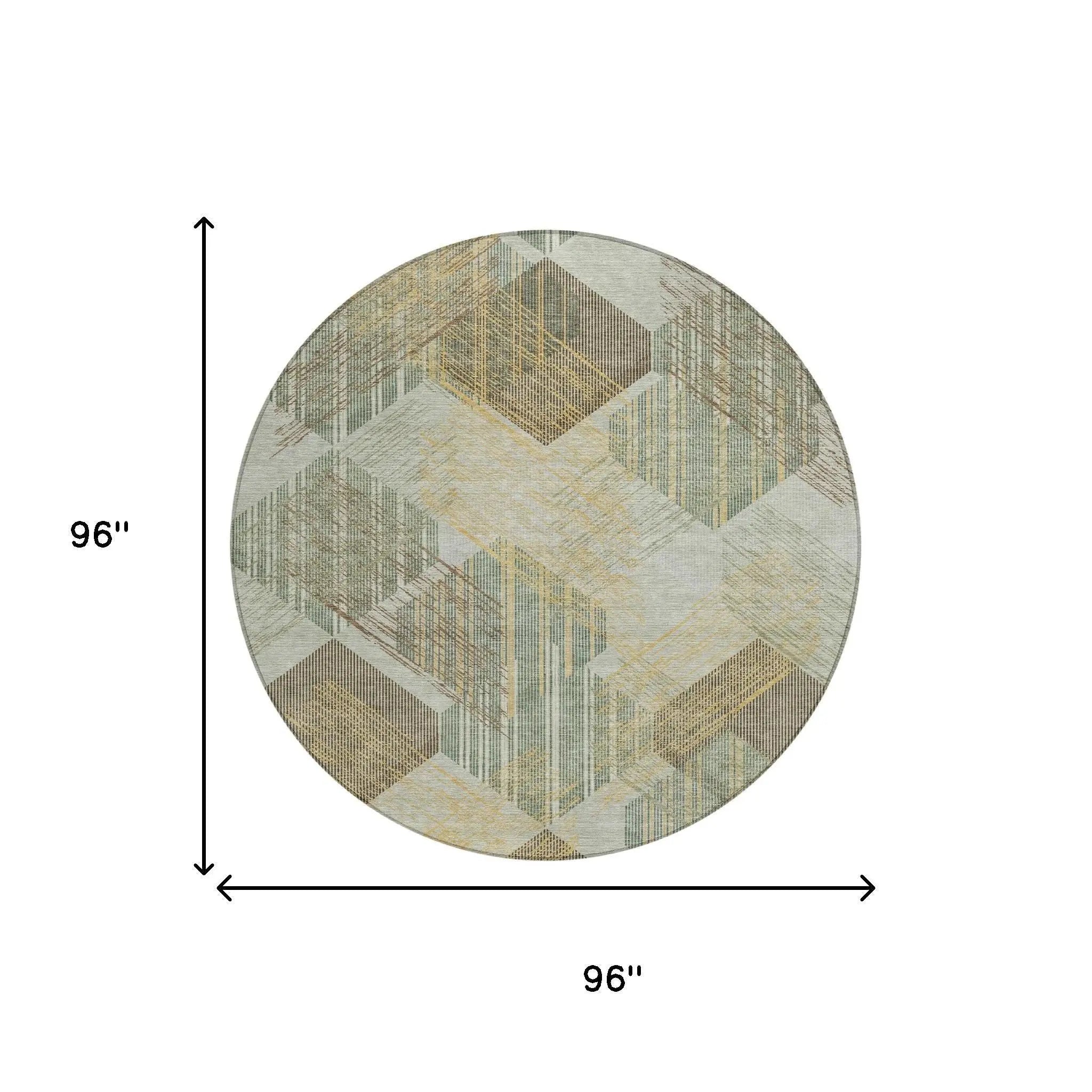 8' Green And Beige Round Geometric Washable Indoor Outdoor Area Rug Homeroots Outdoor
