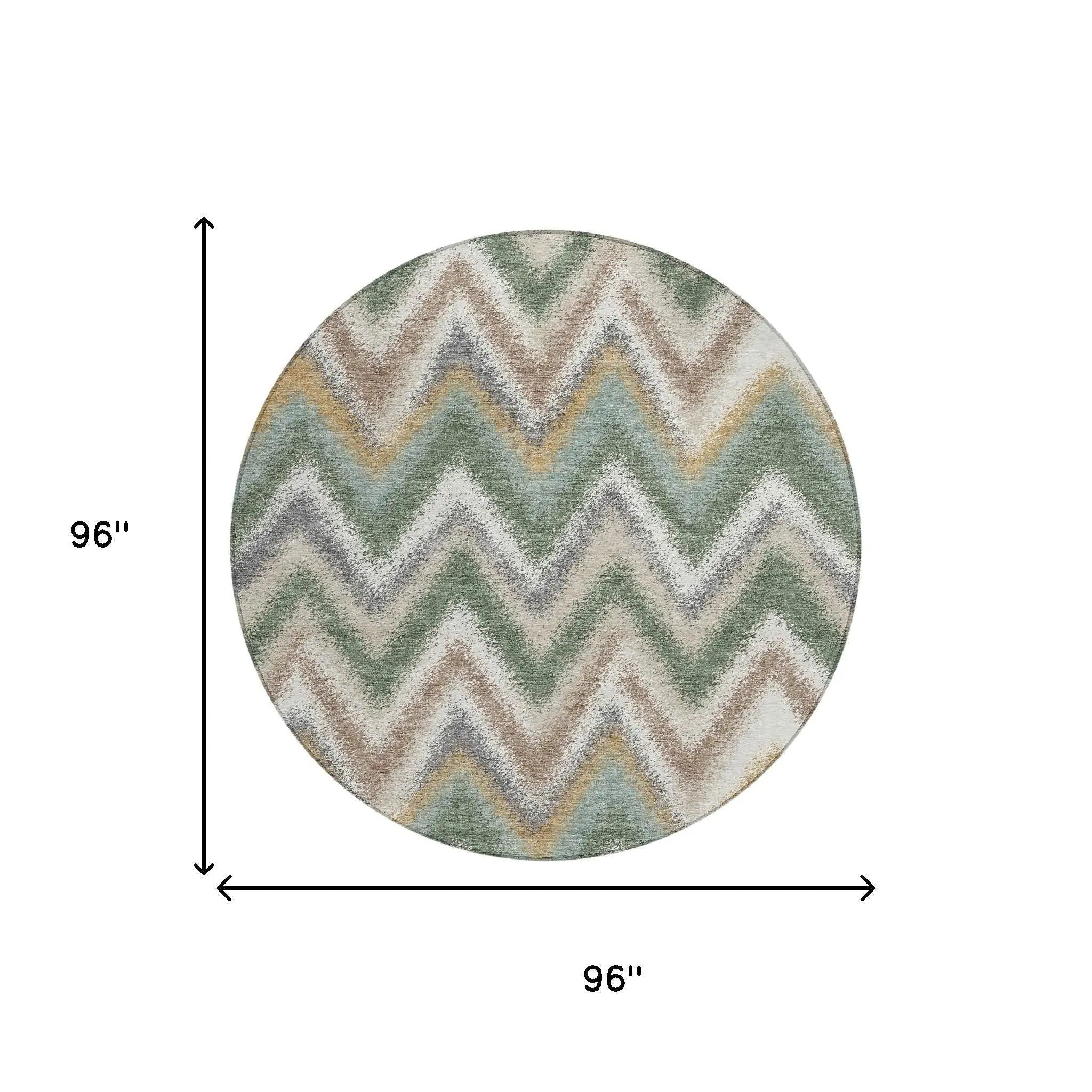 8' Green And Beige Round Geometric Washable Indoor Outdoor Area Rug Homeroots Outdoor