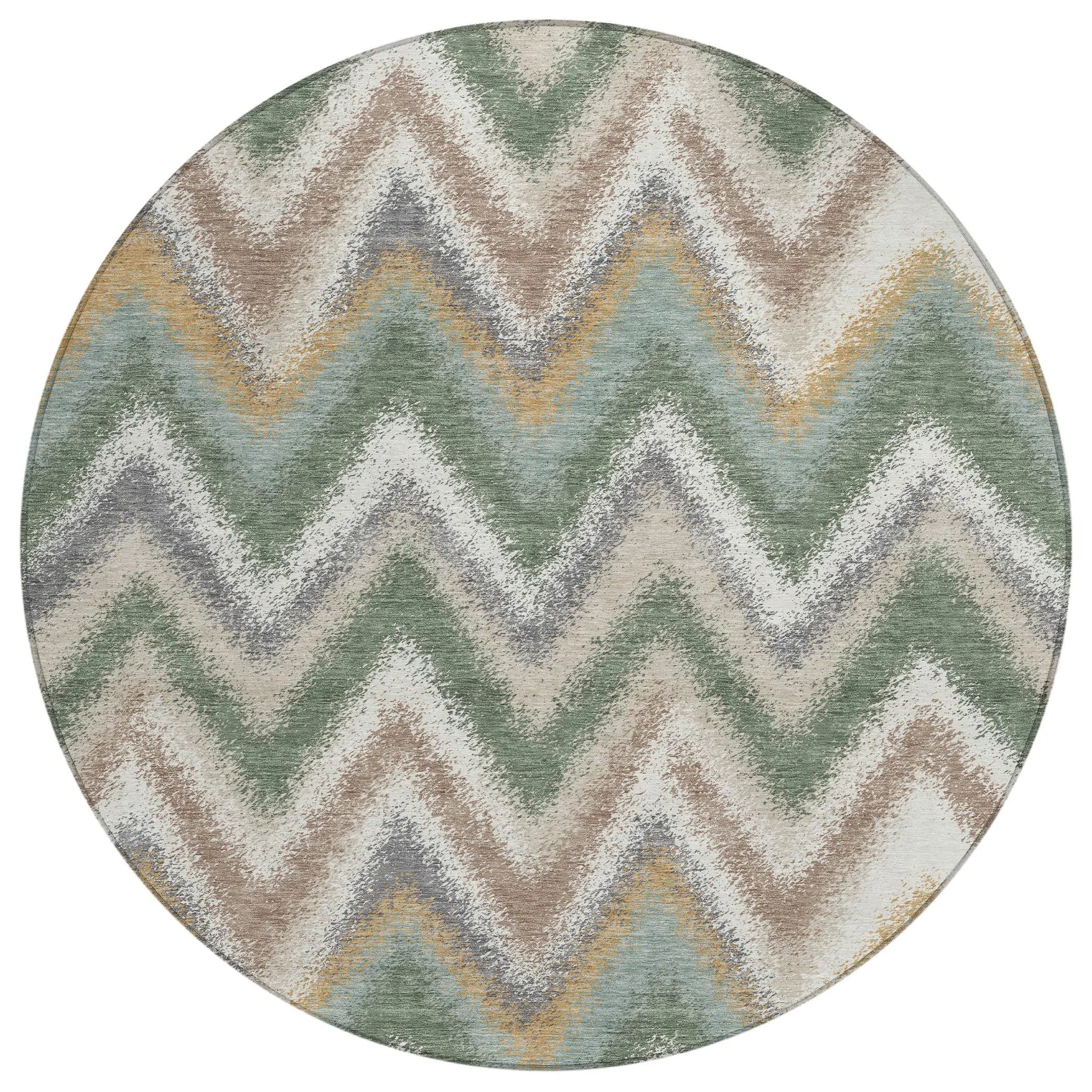 8' Green And Beige Round Geometric Washable Indoor Outdoor Area Rug Homeroots Outdoor