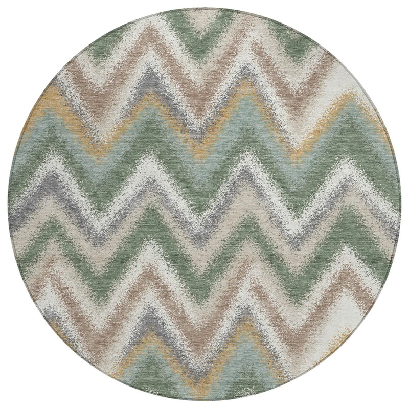 8' Green And Beige Round Geometric Washable Indoor Outdoor Area Rug Homeroots Outdoor