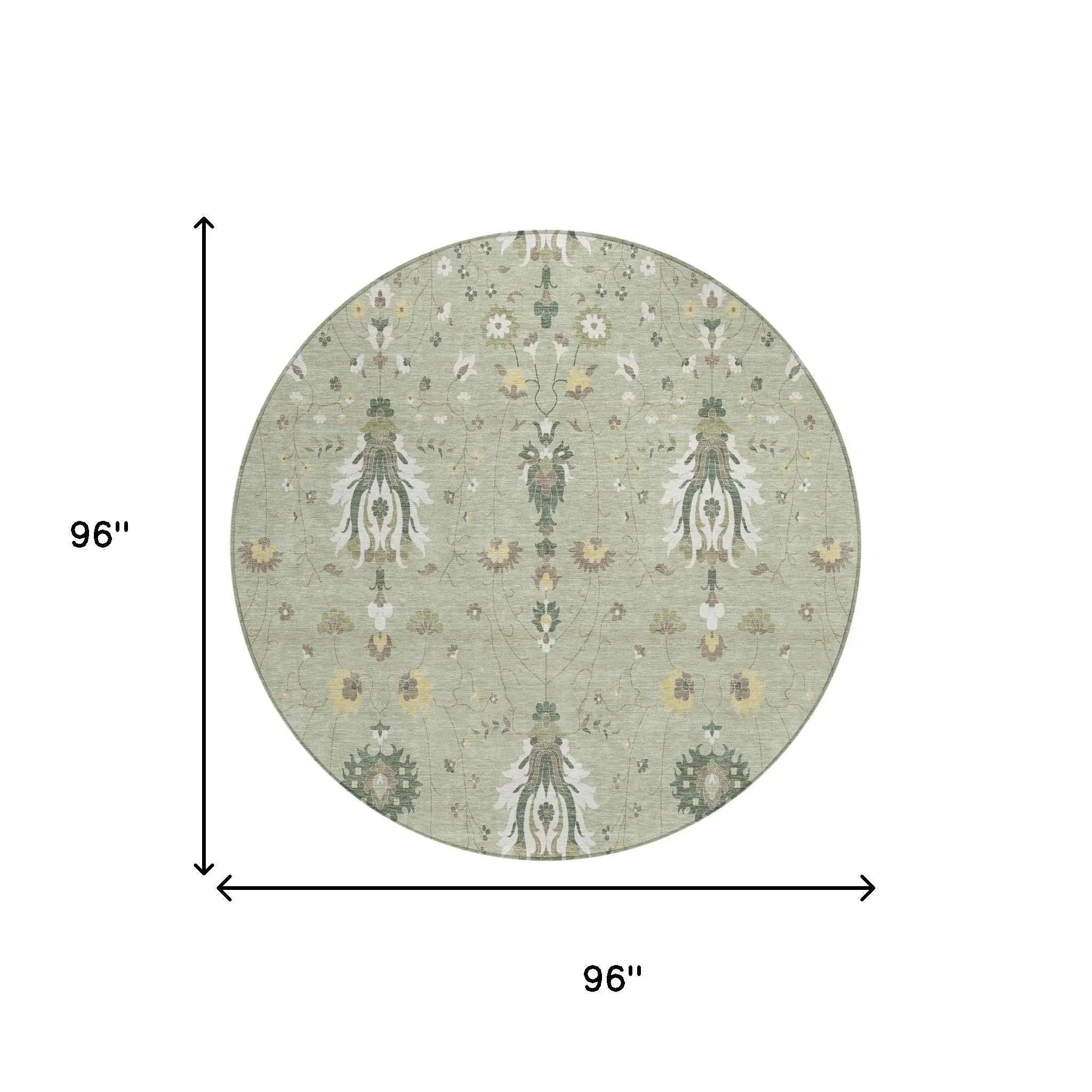 8' Green And Beige Round Oriental Washable Indoor Outdoor Area Rug Homeroots Outdoor