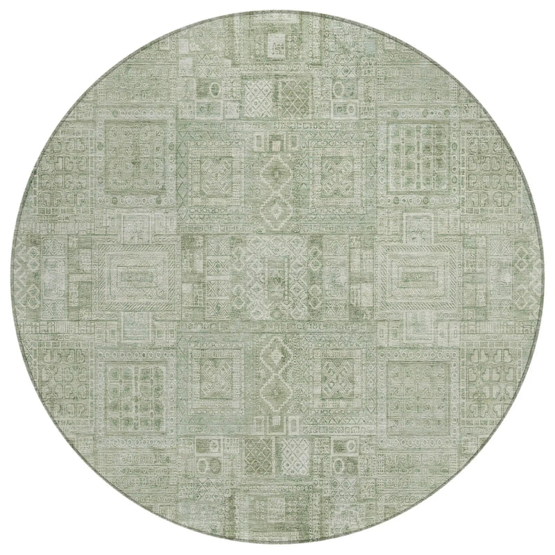 8' Green And Beige Round Oriental Washable Indoor Outdoor Area Rug Homeroots Outdoor