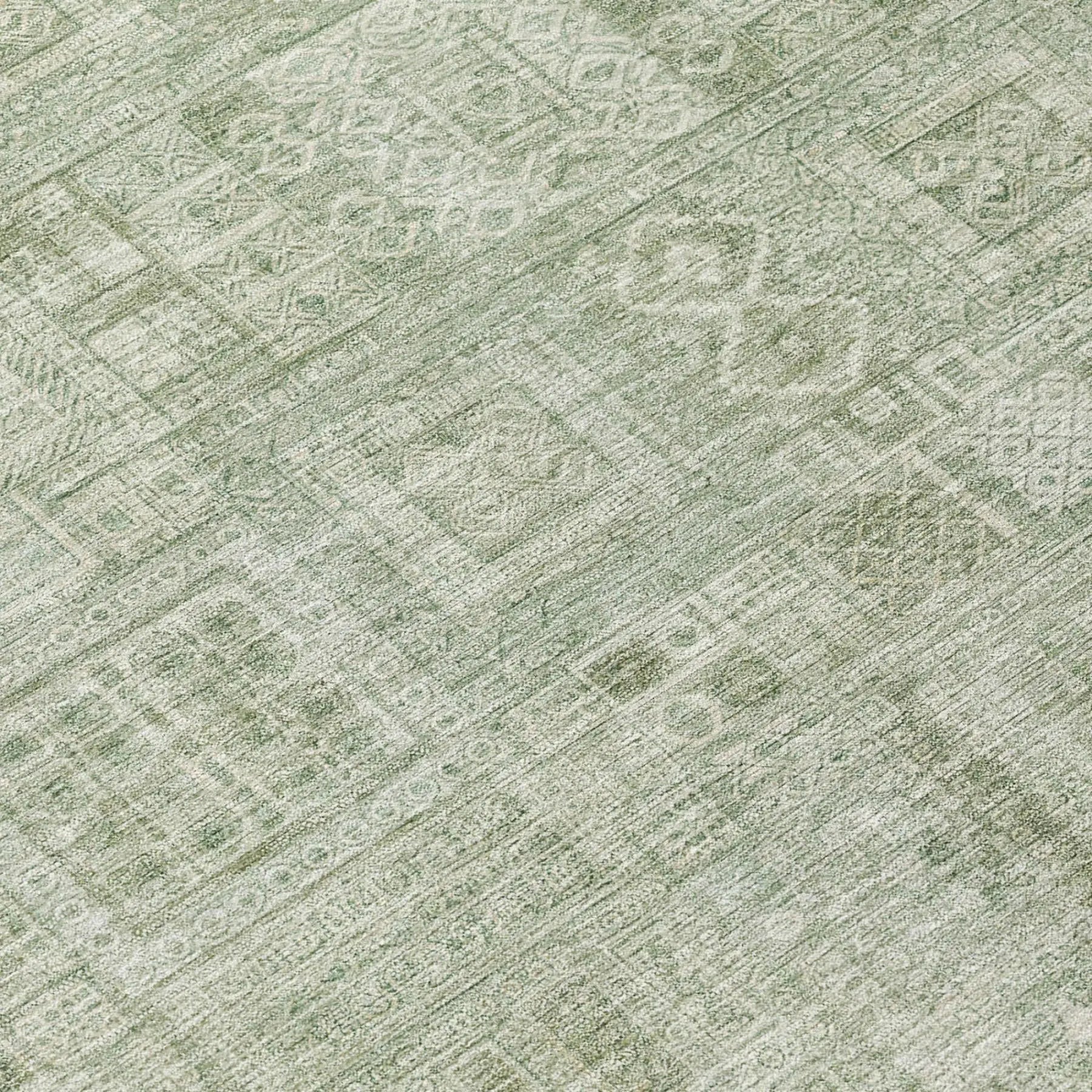 8' Green And Beige Round Oriental Washable Indoor Outdoor Area Rug Homeroots Outdoor
