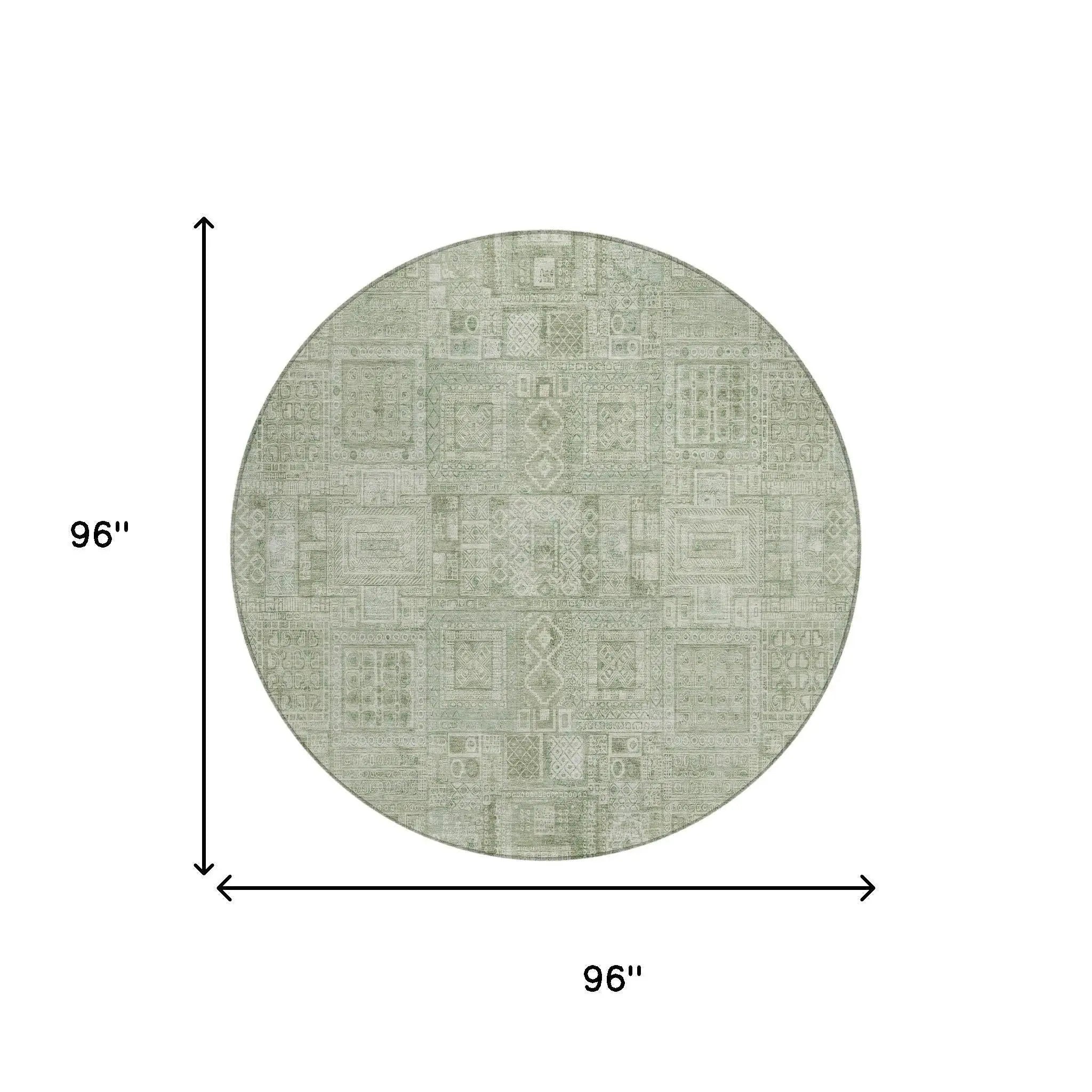 8' Green And Beige Round Oriental Washable Indoor Outdoor Area Rug Homeroots Outdoor
