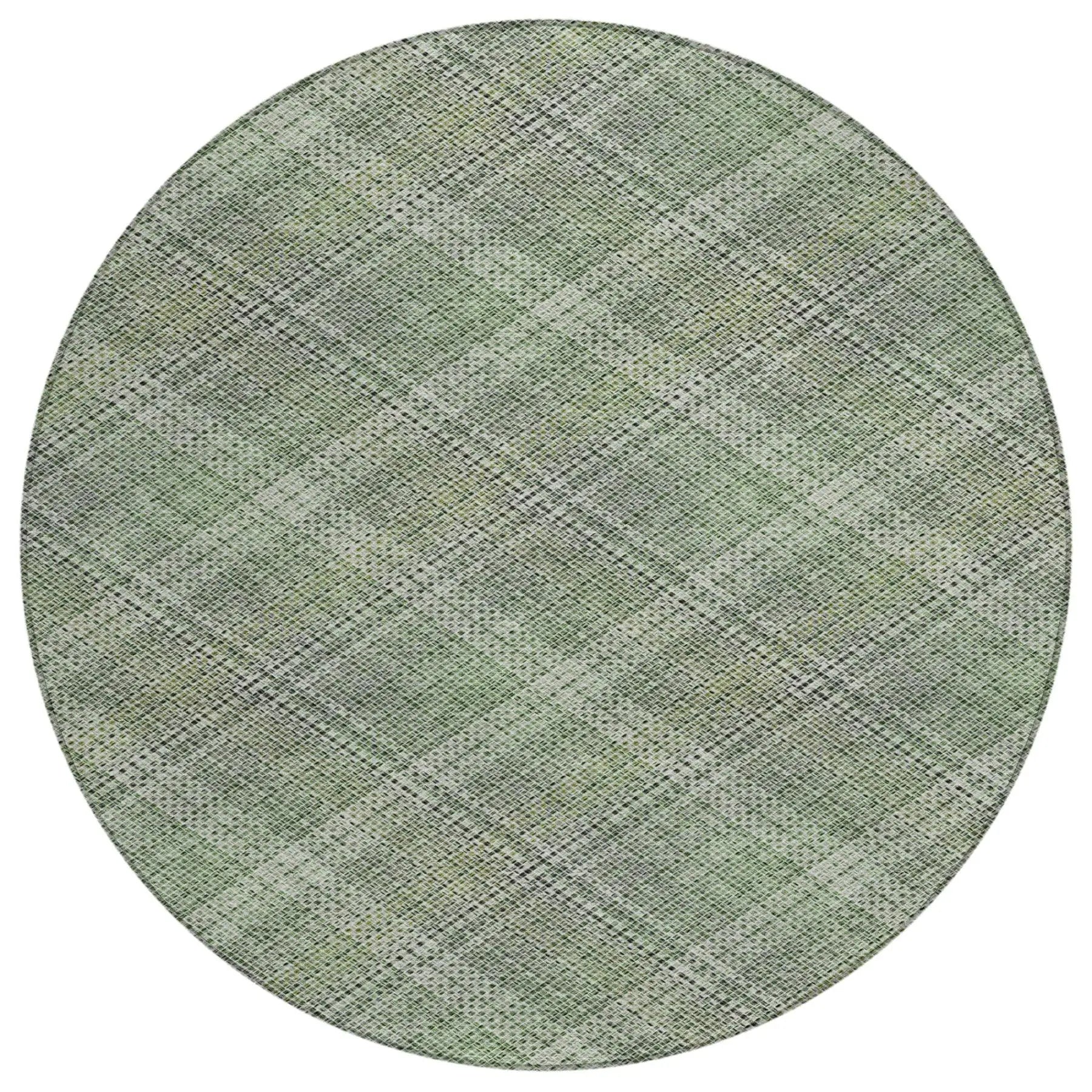 8' Green And Beige Round Plaid Washable Indoor Outdoor Area Rug Homeroots Outdoor
