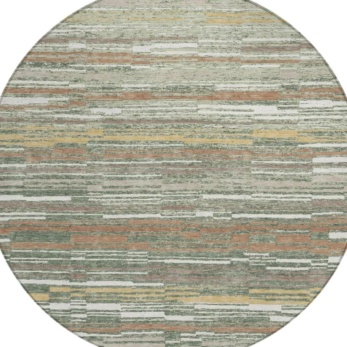 8' Green And Beige Round Striped Washable Indoor Outdoor Area Rug Homeroots Outdoor