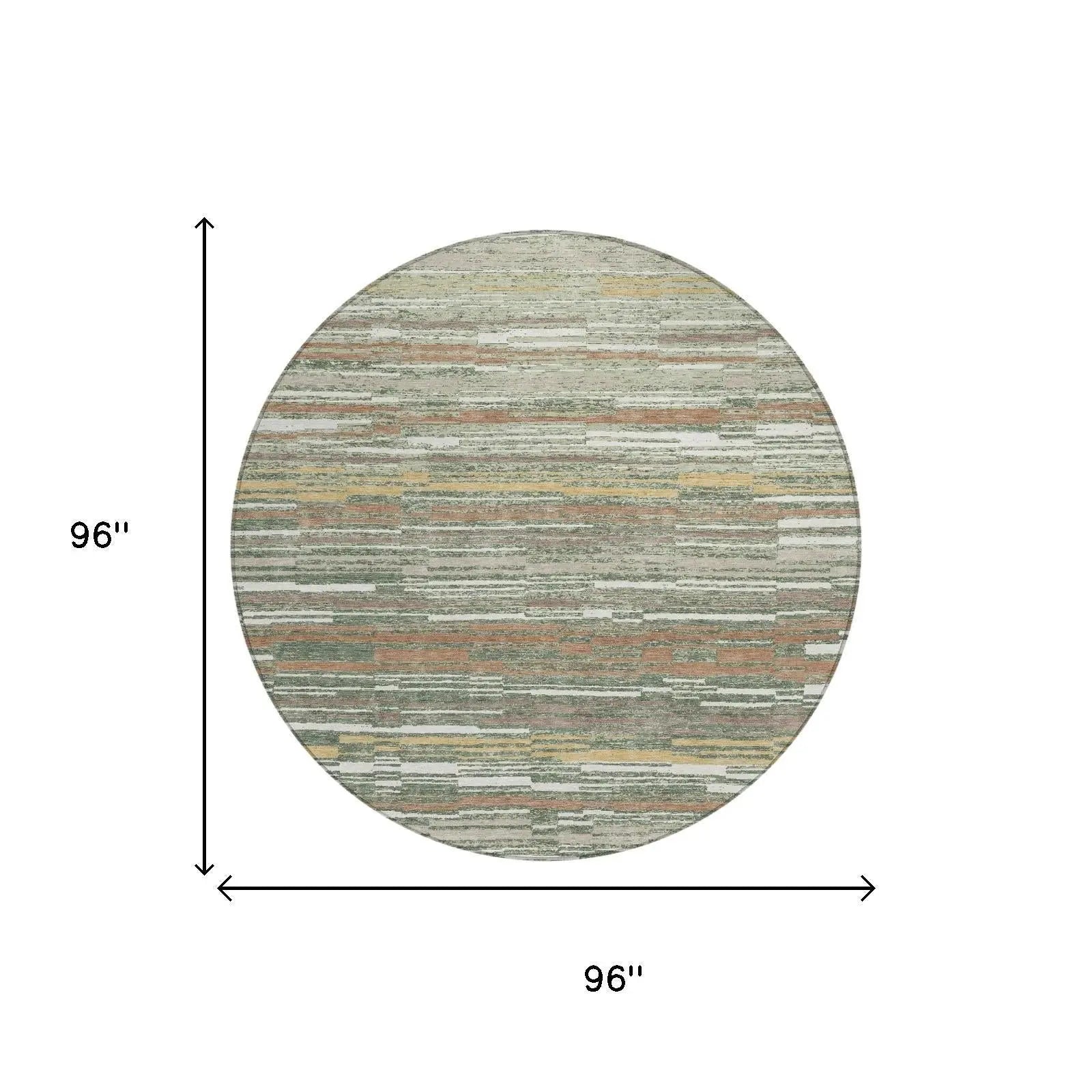 8' Green And Beige Round Striped Washable Indoor Outdoor Area Rug Homeroots Outdoor