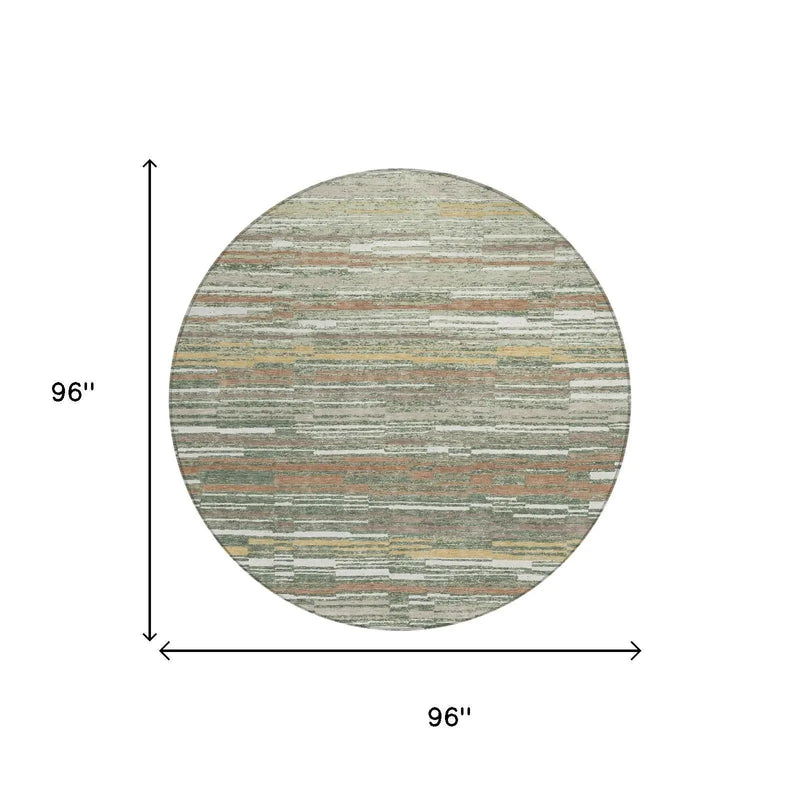 8' Green And Beige Round Striped Washable Indoor Outdoor Area Rug Homeroots Outdoor
