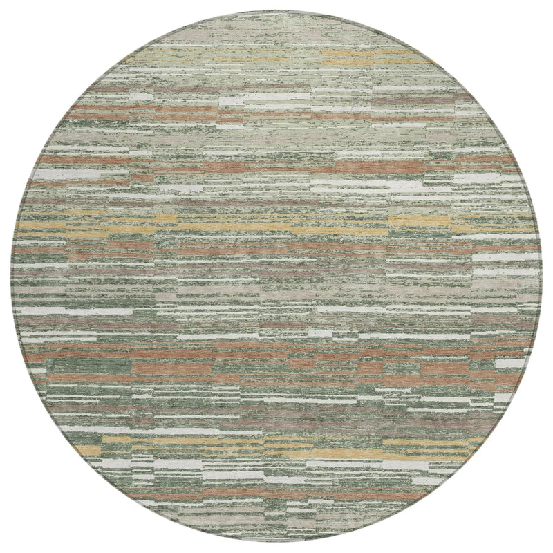 8' Green And Beige Round Striped Washable Indoor Outdoor Area Rug Homeroots Outdoor