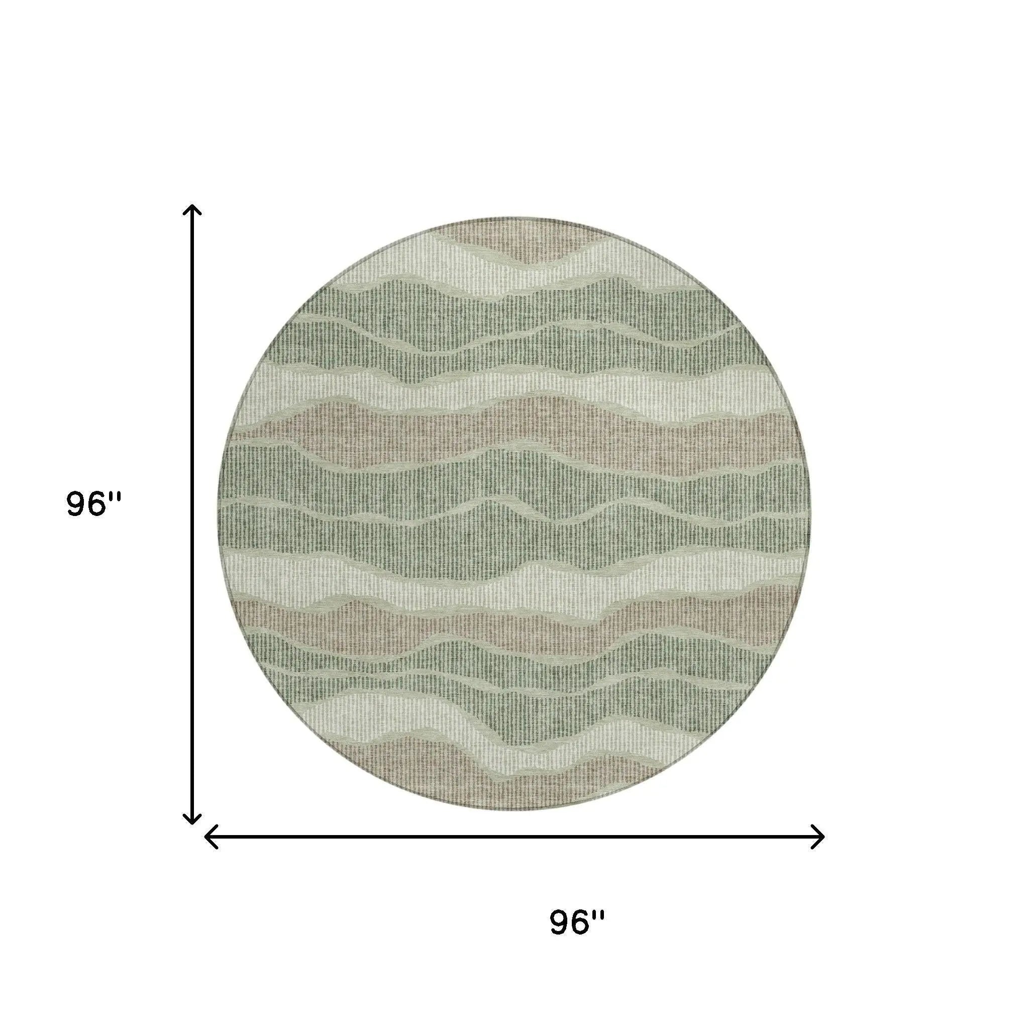8' Green And Beige Round Striped Washable Indoor Outdoor Area Rug Homeroots Outdoor