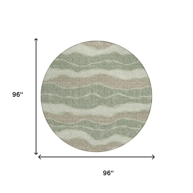 8' Green And Beige Round Striped Washable Indoor Outdoor Area Rug Homeroots Outdoor