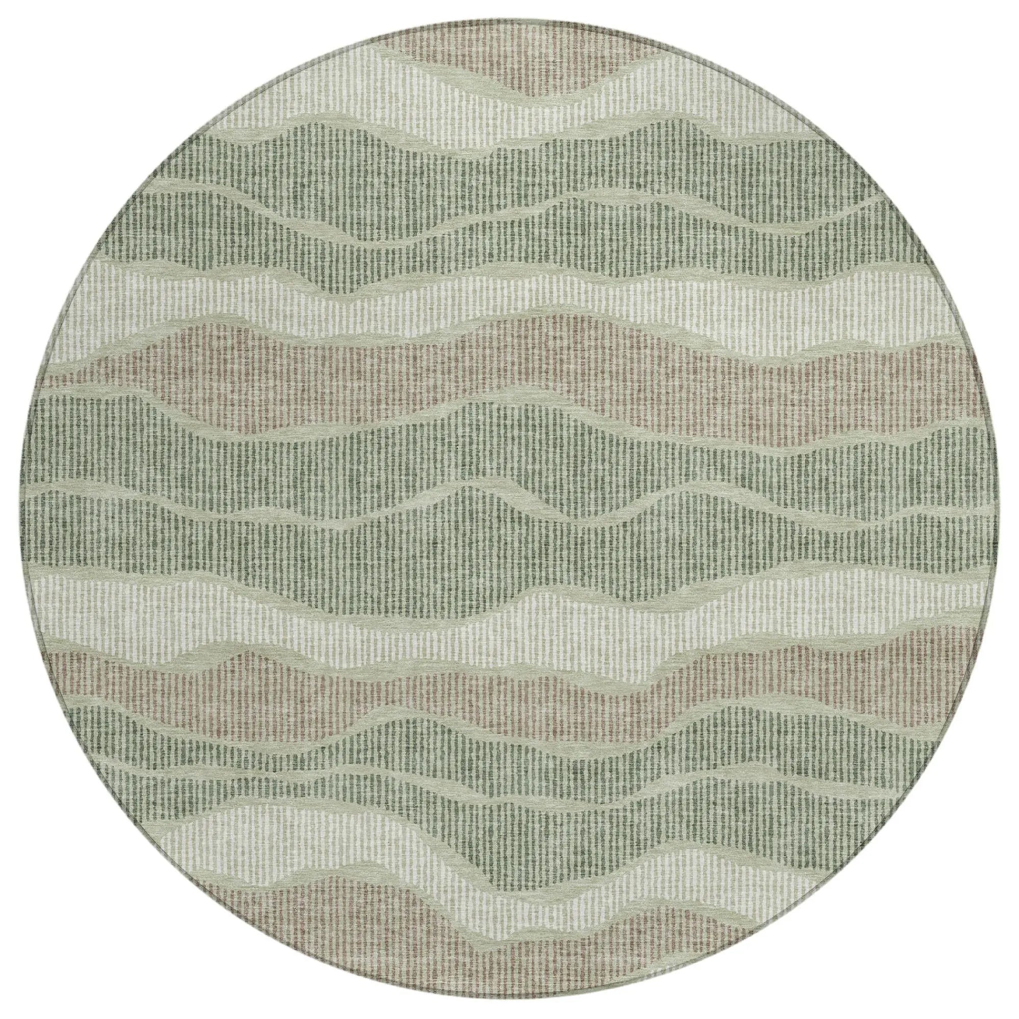 8' Green And Beige Round Striped Washable Indoor Outdoor Area Rug Homeroots Outdoor