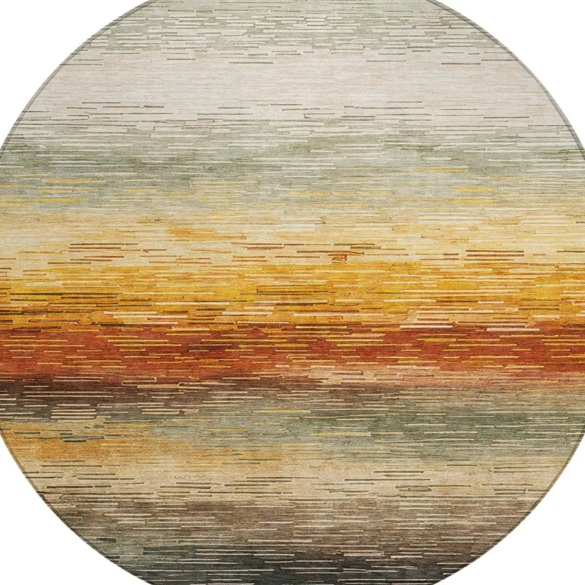 8' Green And Beige Round Striped Washable Indoor Outdoor Area Rug Homeroots Outdoor