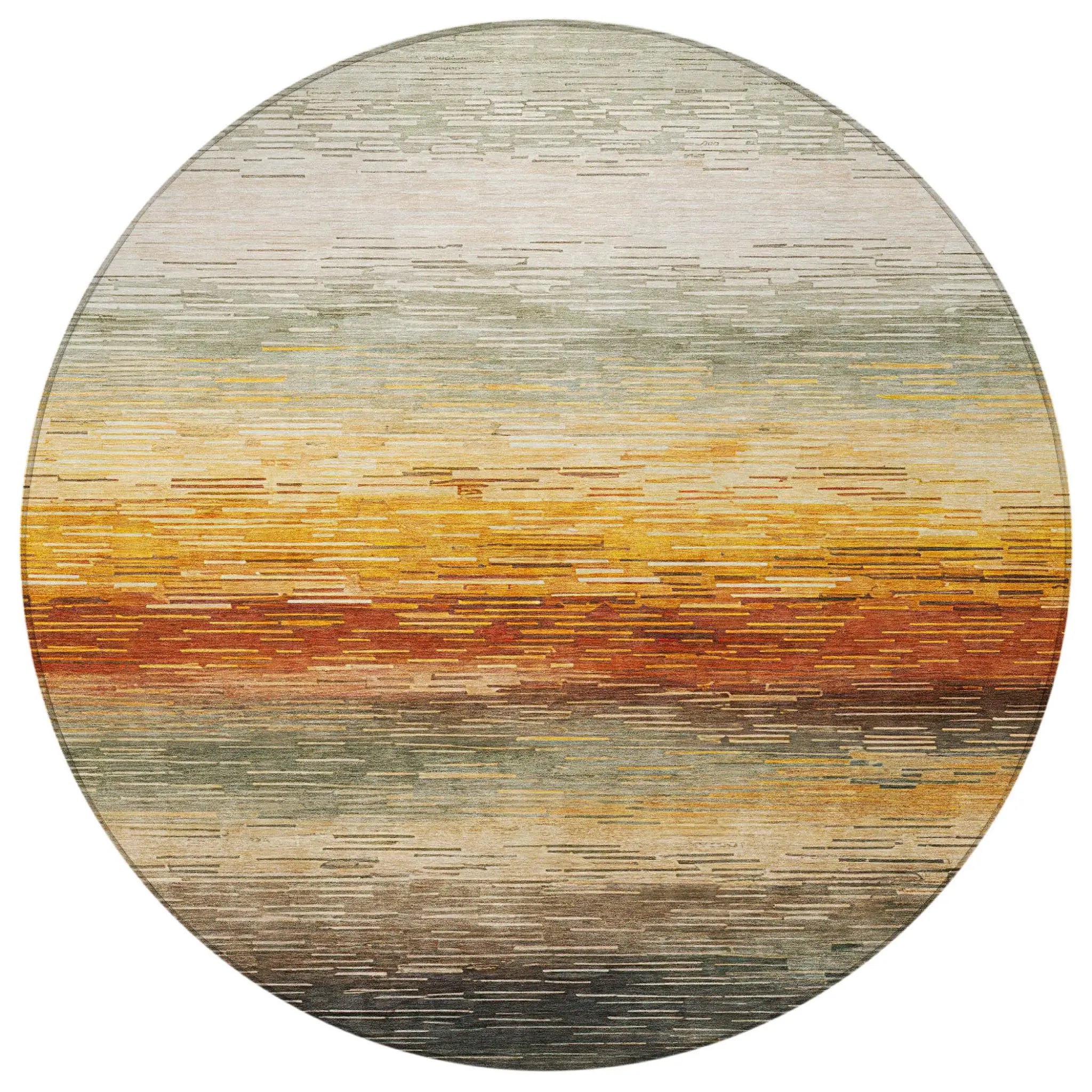 8' Green And Beige Round Striped Washable Indoor Outdoor Area Rug Homeroots Outdoor