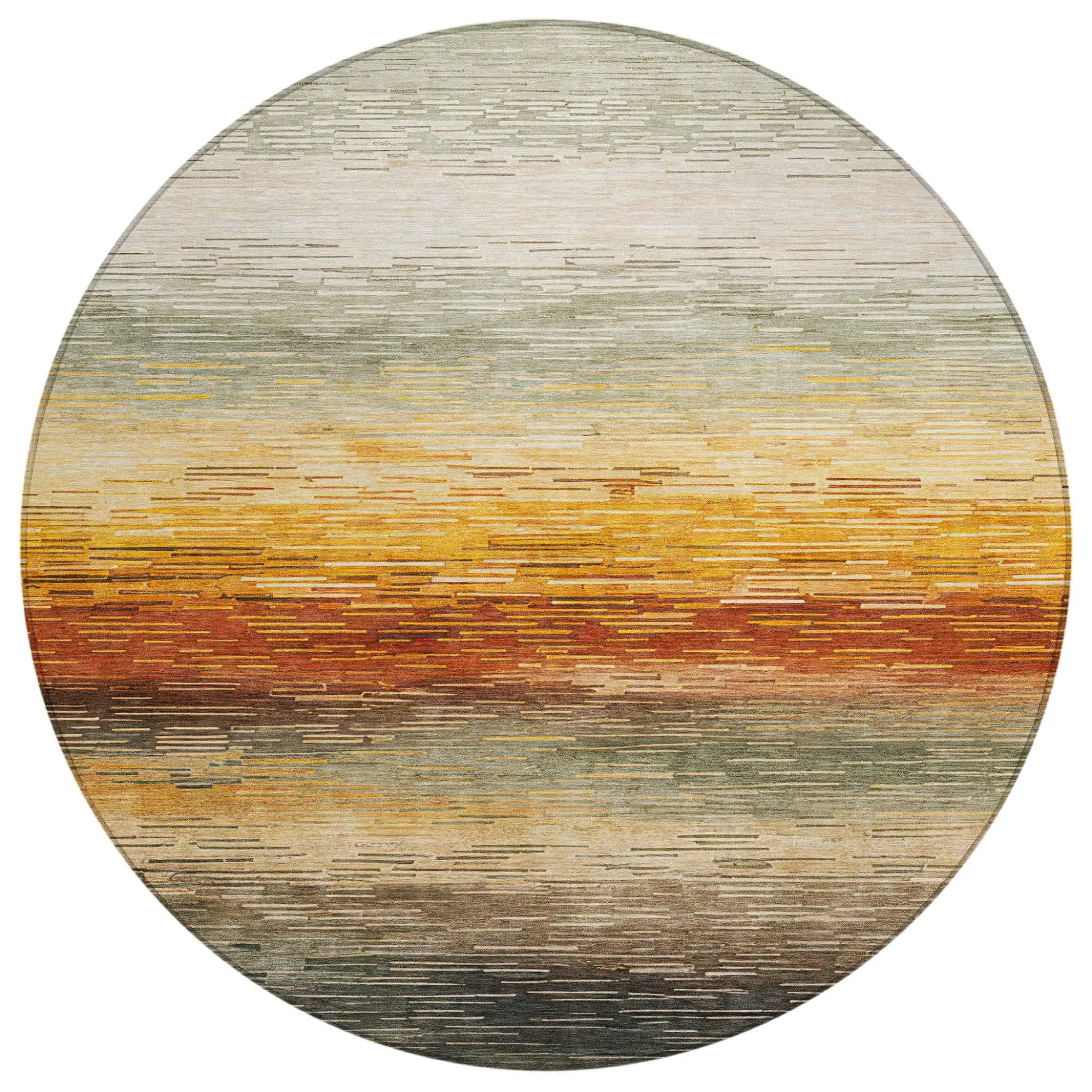 8' Green And Beige Round Striped Washable Indoor Outdoor Area Rug Homeroots Outdoor