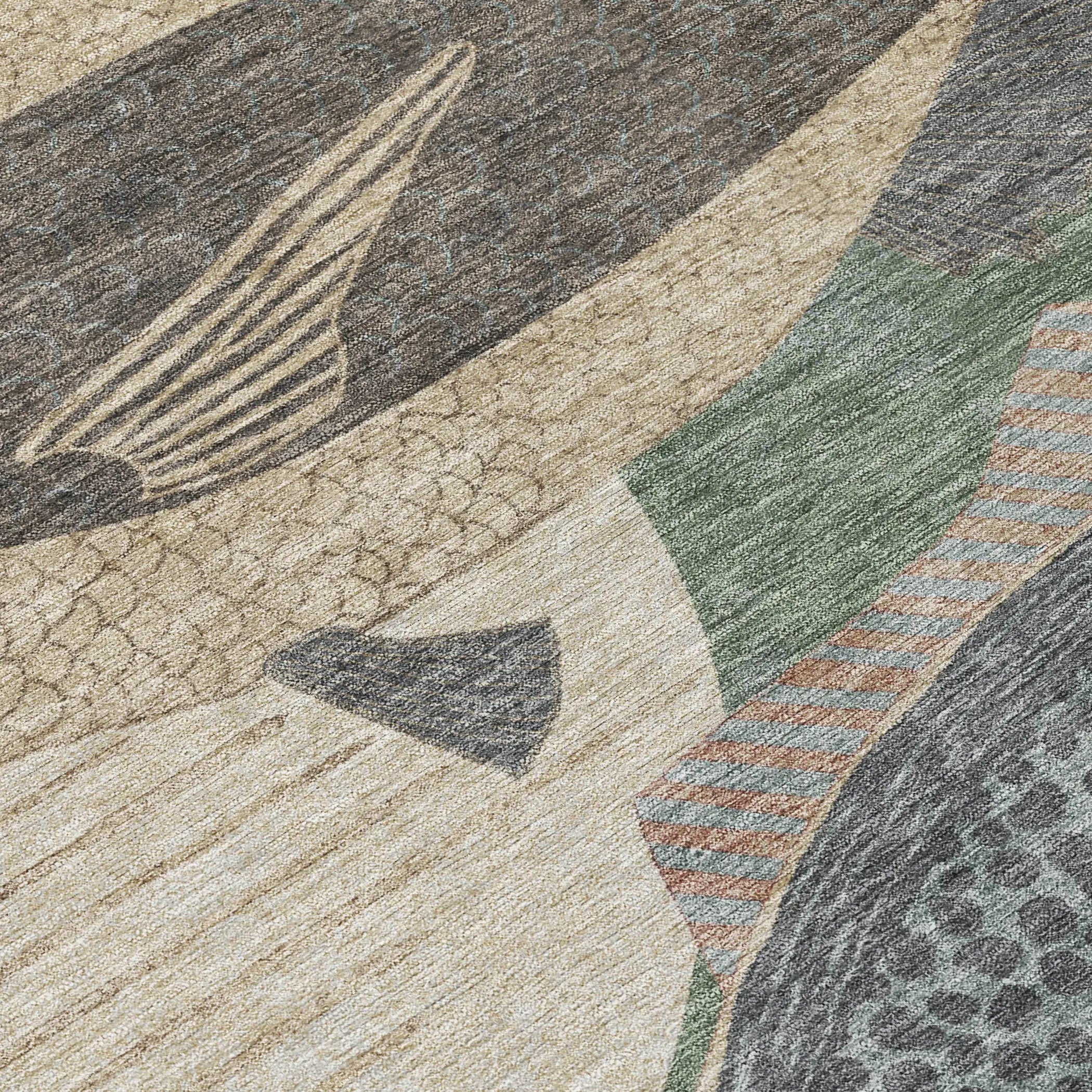 8' Green And Beige Round Tropical Fish Washable Indoor Outdoor Area Rug Homeroots Outdoor