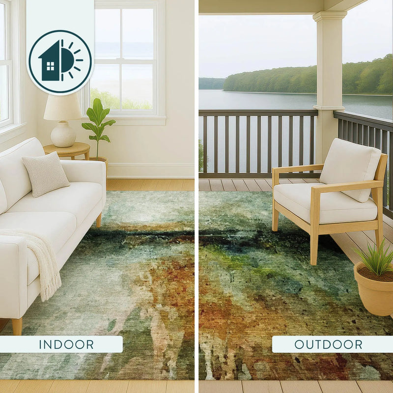 8' Green And Black Round Abstract Washable Indoor Outdoor Area Rug Homeroots Outdoor