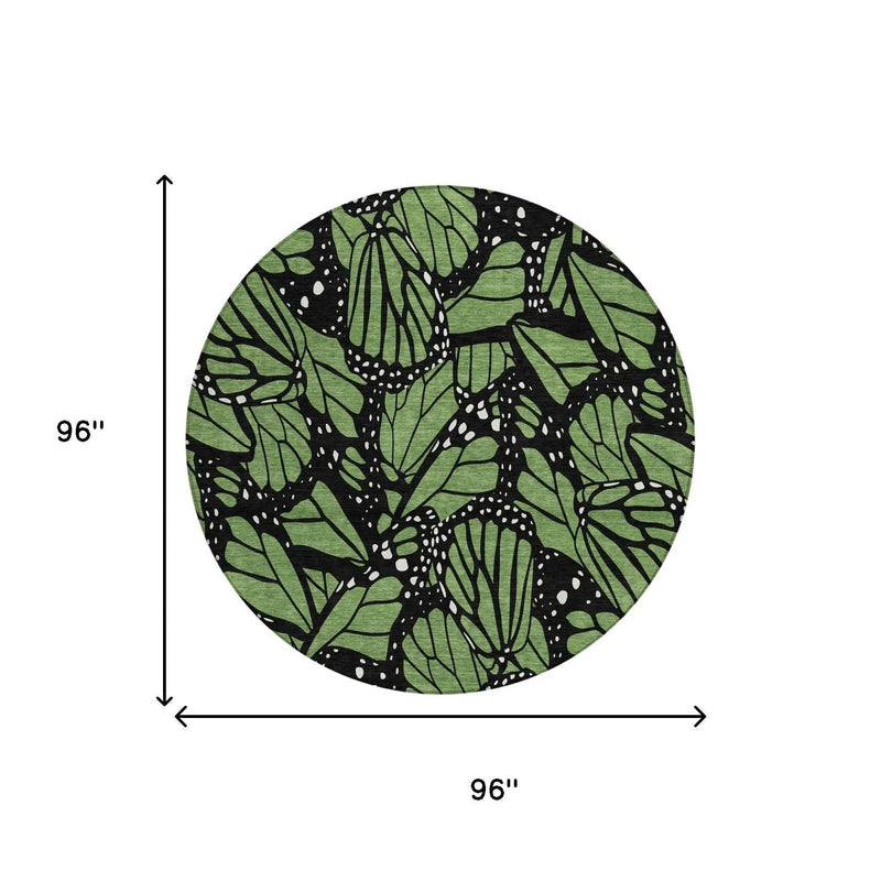 8' Green And Black Round Animal Print Washable Indoor Outdoor Area Rug Homeroots Outdoor