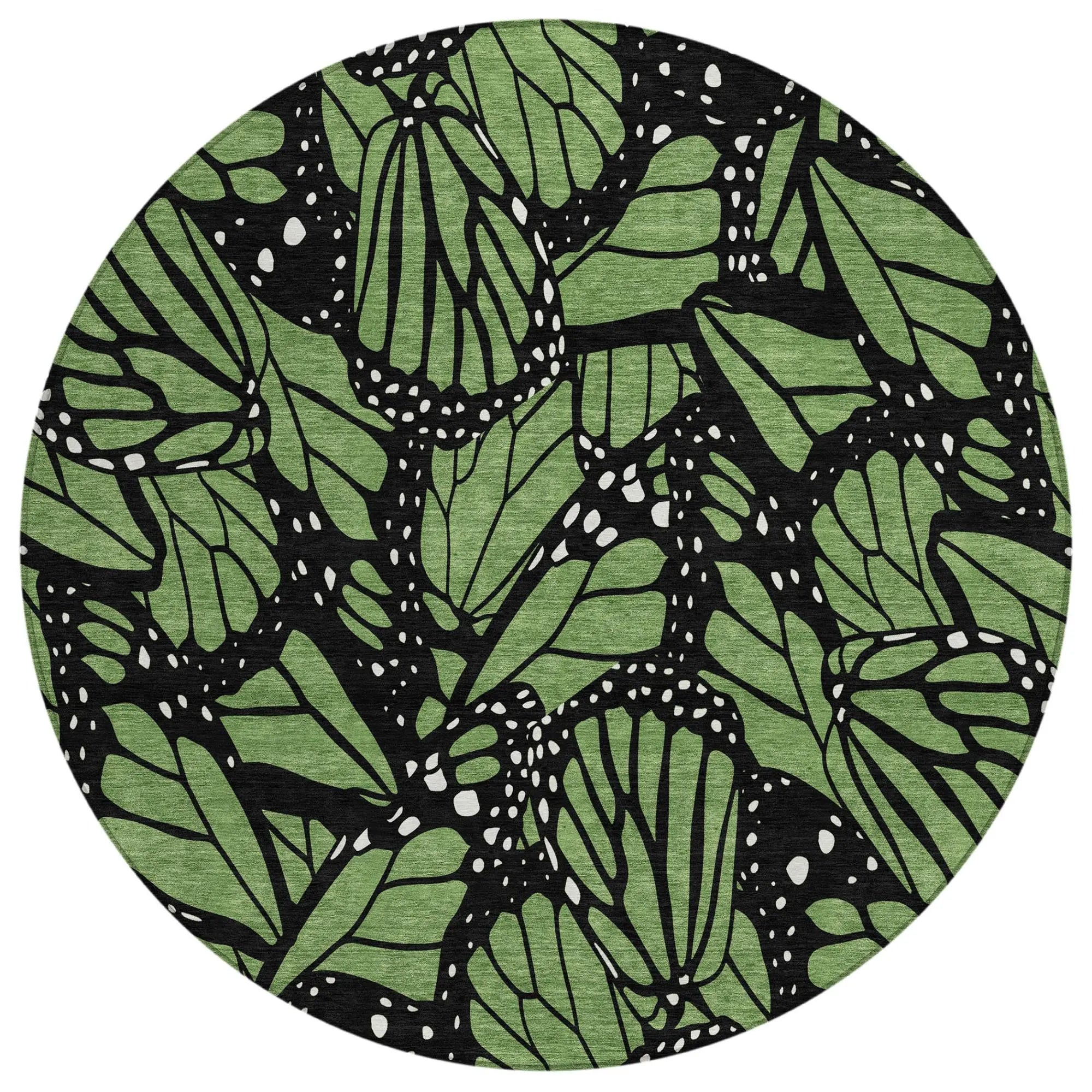 8' Green And Black Round Animal Print Washable Indoor Outdoor Area Rug Homeroots Outdoor
