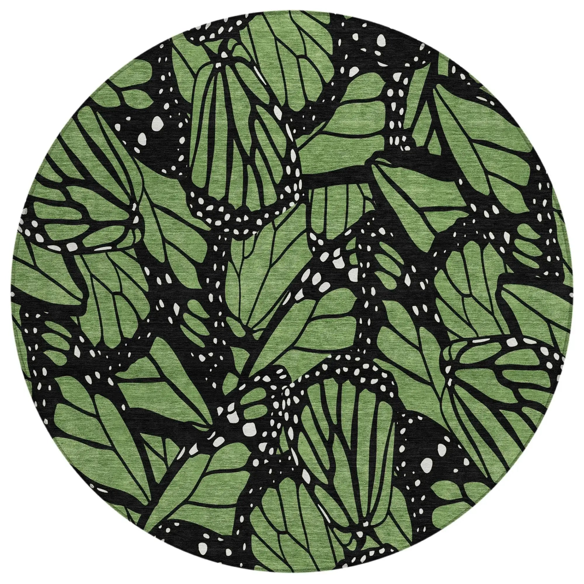 8' Green And Black Round Animal Print Washable Indoor Outdoor Area Rug Homeroots Outdoor