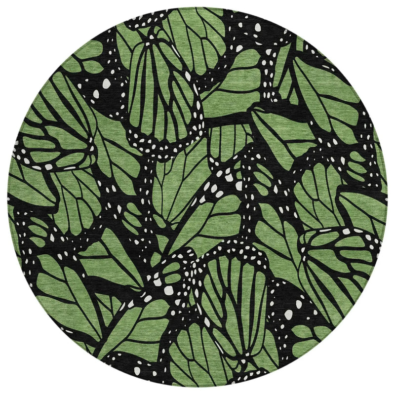8' Green And Black Round Animal Print Washable Indoor Outdoor Area Rug Homeroots Outdoor
