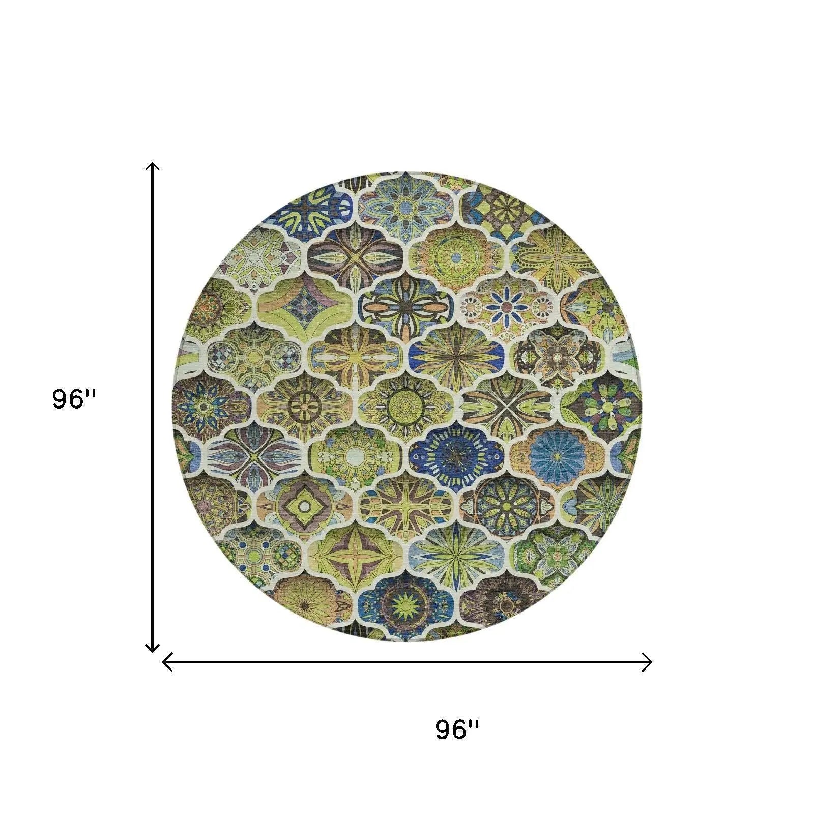 8' Green And Blue Round Ogee Washable Indoor Outdoor Area Rug Homeroots Outdoor