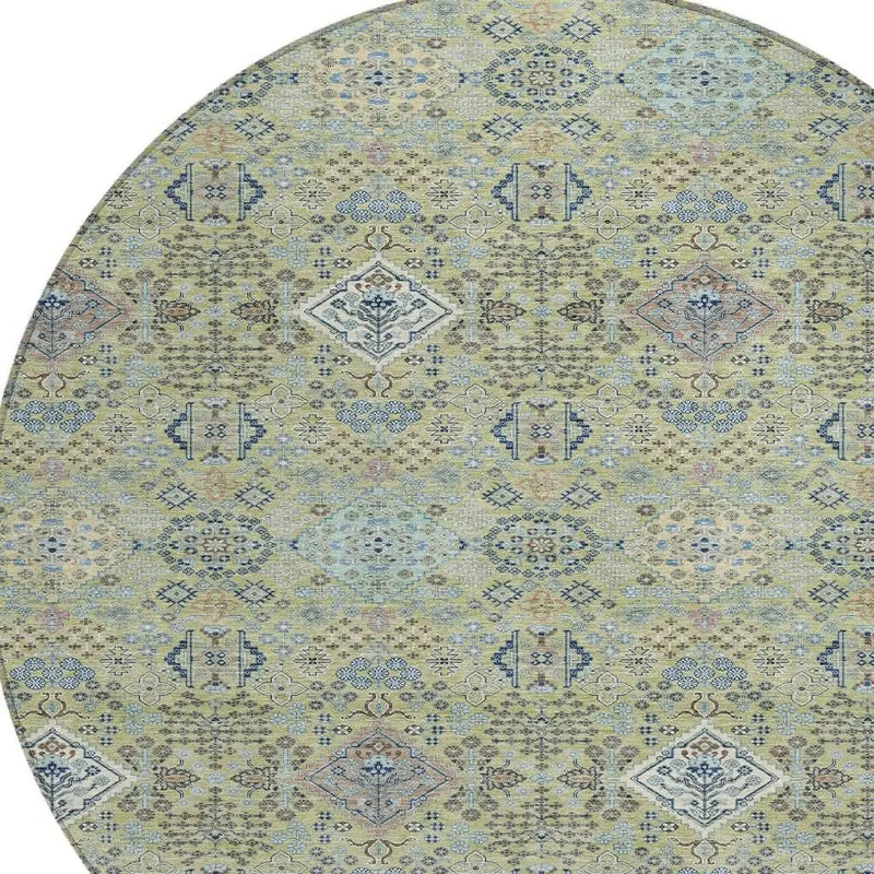 8' Green And Blue Round Oriental Washable Indoor Outdoor Area Rug Homeroots Outdoor