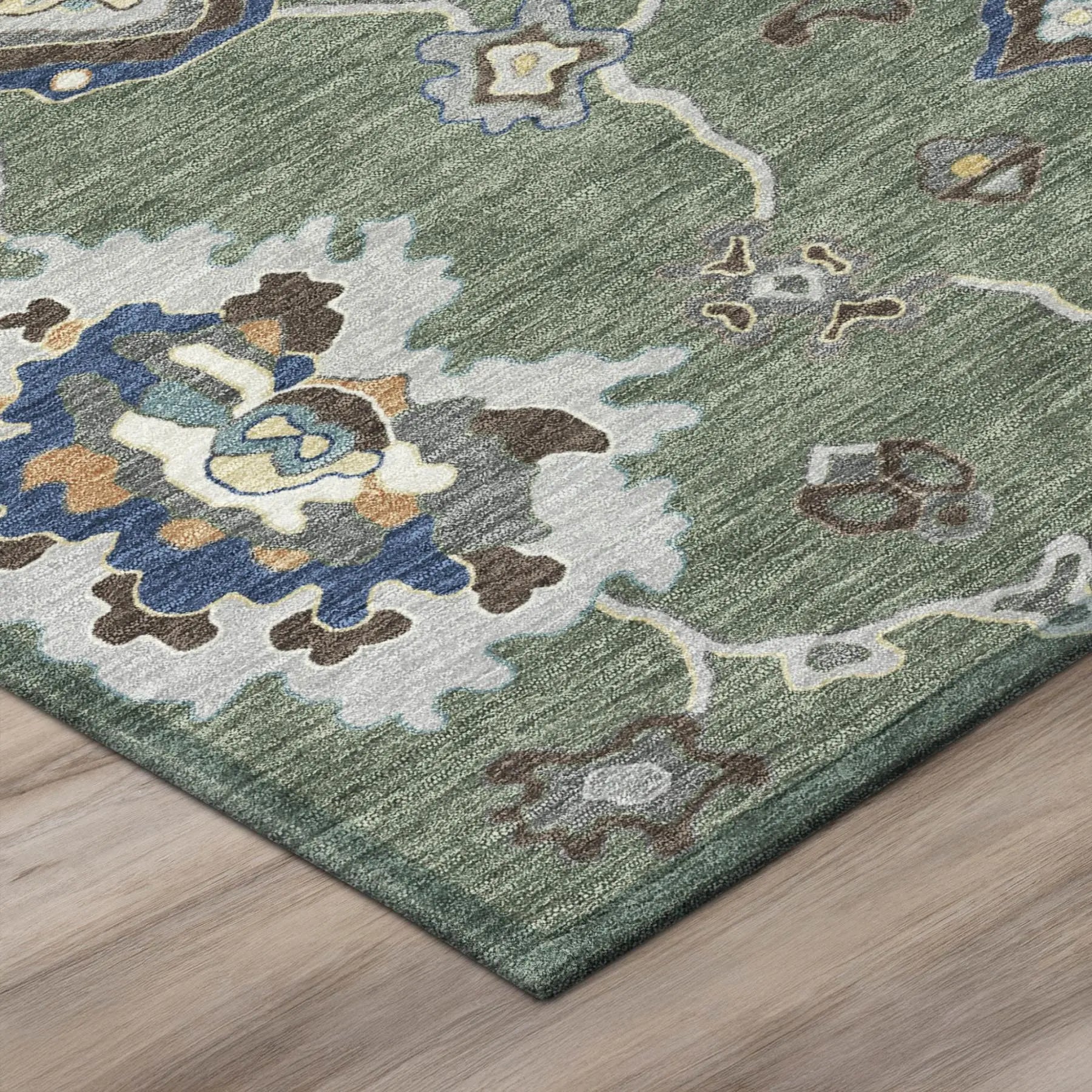 8' Green And Blue Round Oriental Washable Indoor Outdoor Area Rug Homeroots Outdoor