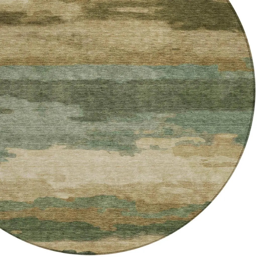 8' Green And Brown Round Abstract Washable Indoor Outdoor Area Rug Homeroots Outdoor