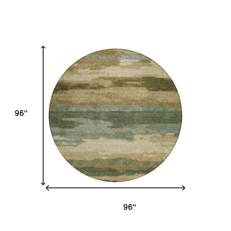 8' Green And Brown Round Abstract Washable Indoor Outdoor Area Rug Homeroots Outdoor