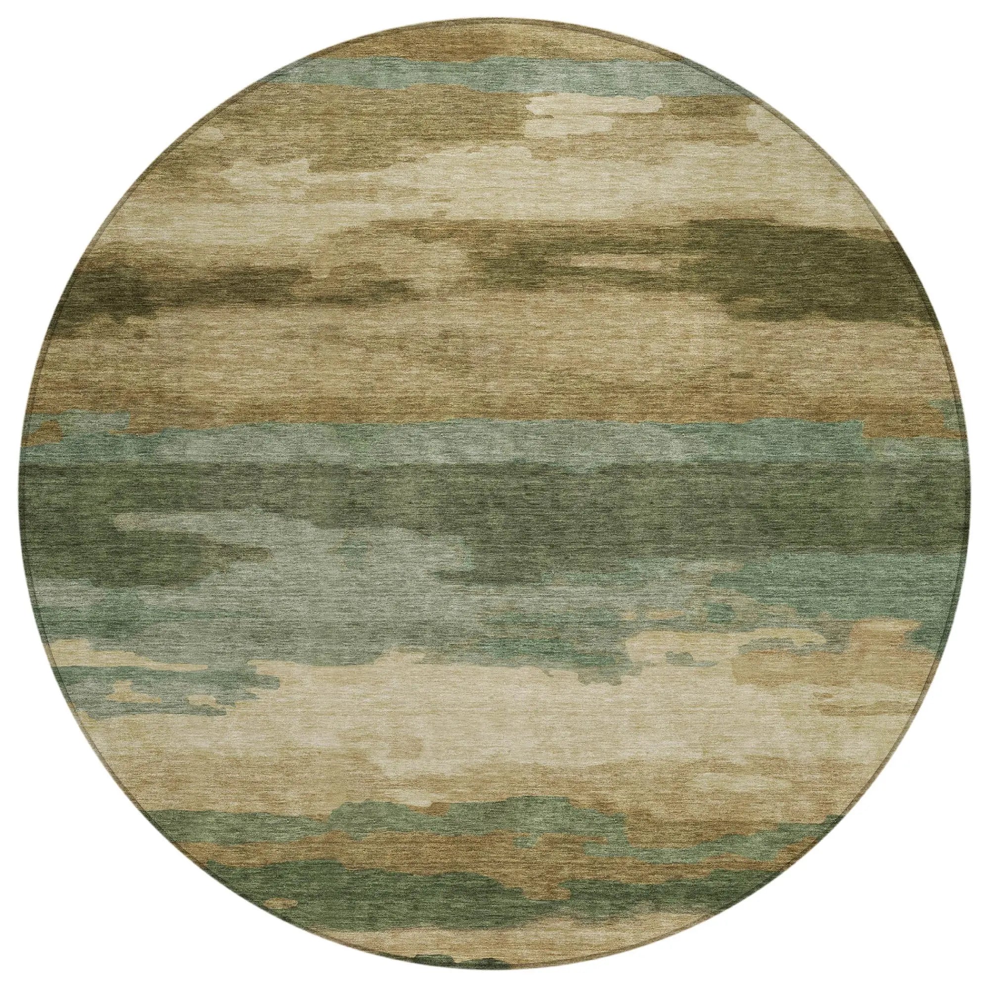 8' Green And Brown Round Abstract Washable Indoor Outdoor Area Rug Homeroots Outdoor