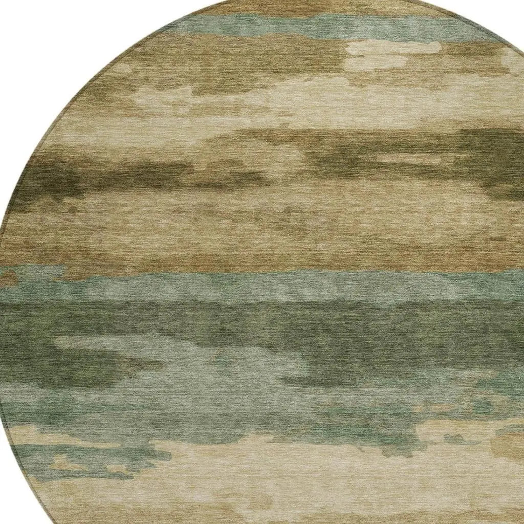 8' Green And Brown Round Abstract Washable Indoor Outdoor Area Rug Homeroots Outdoor