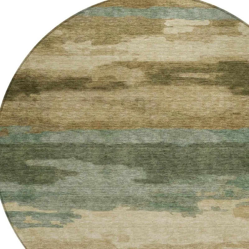 8' Green And Brown Round Abstract Washable Indoor Outdoor Area Rug Homeroots Outdoor