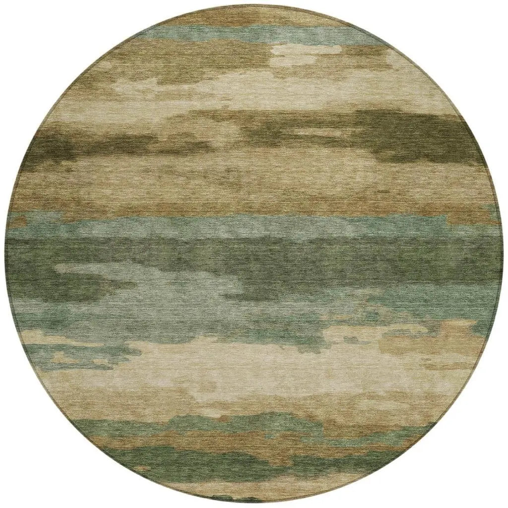 8' Green And Brown Round Abstract Washable Indoor Outdoor Area Rug Homeroots Outdoor