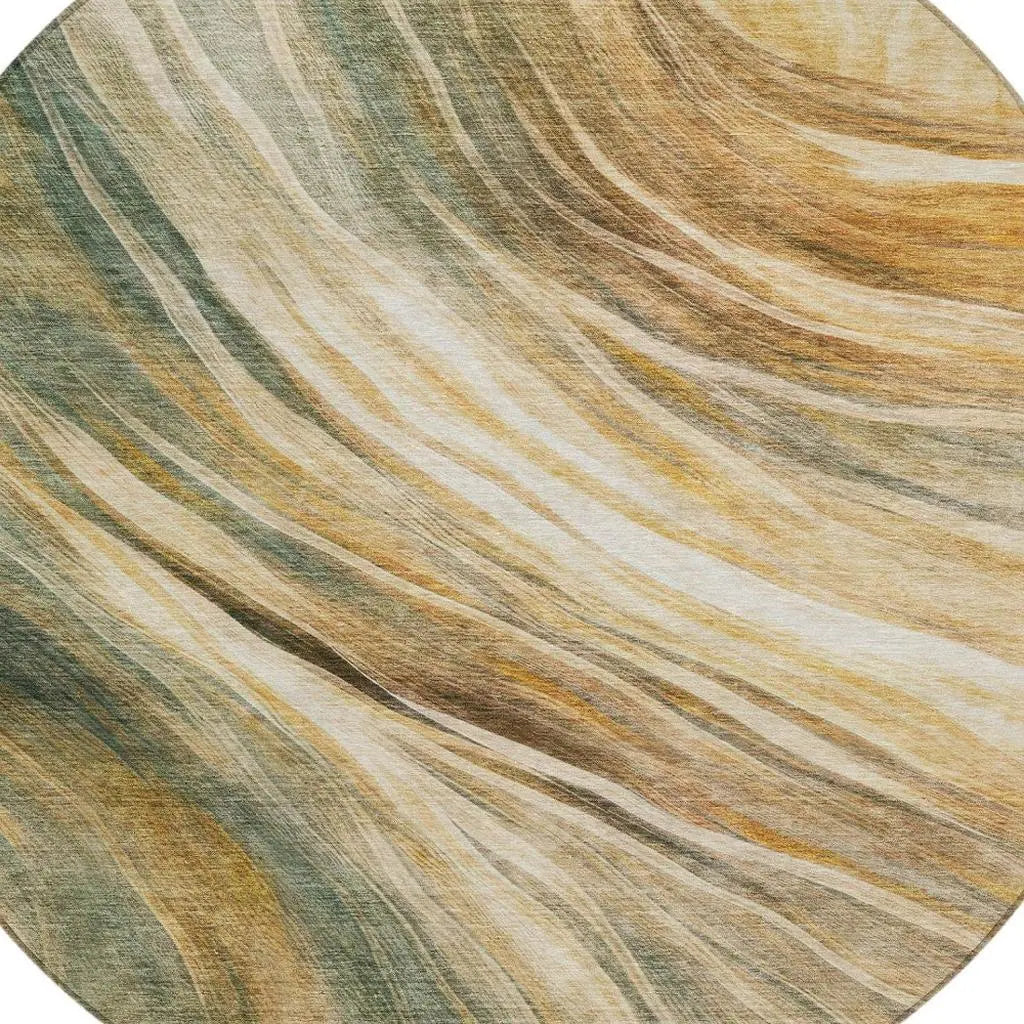 8' Green And Brown Round Abstract Washable Indoor Outdoor Area Rug Homeroots Outdoor