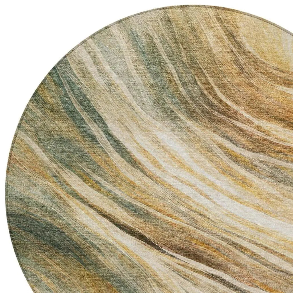 8' Green And Brown Round Abstract Washable Indoor Outdoor Area Rug Homeroots Outdoor
