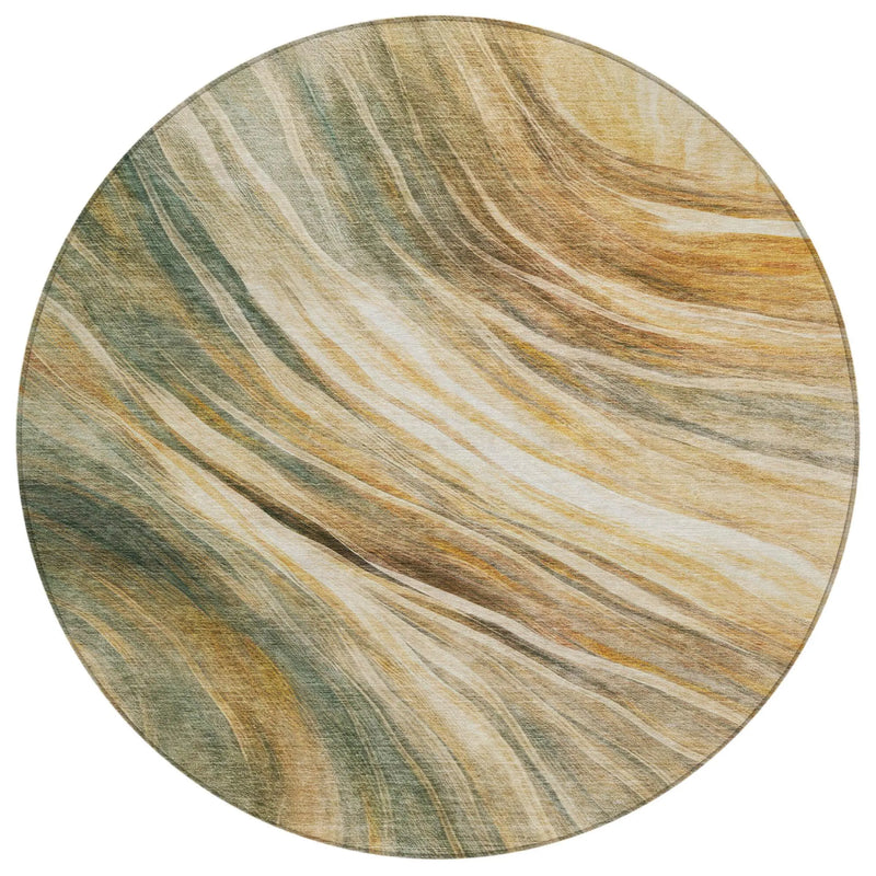 8' Green And Brown Round Abstract Washable Indoor Outdoor Area Rug Homeroots Outdoor