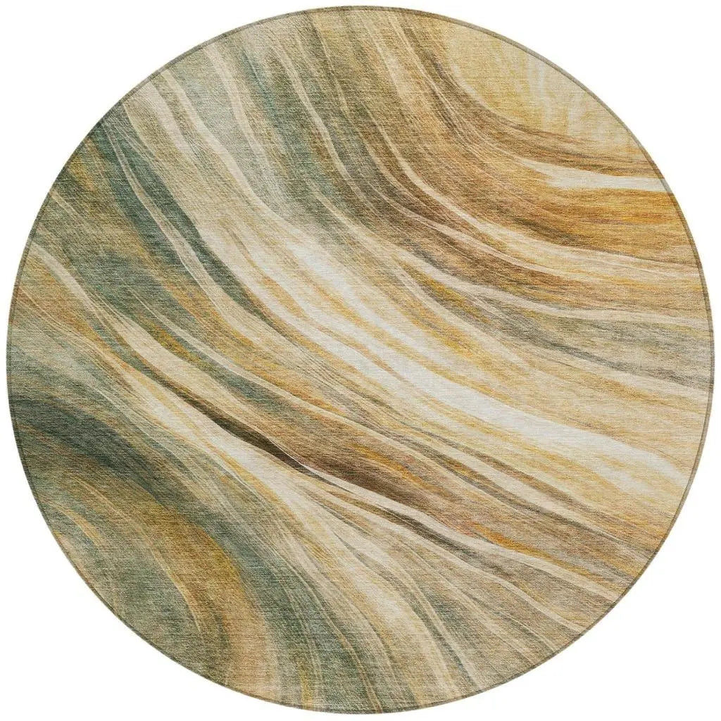 8' Green And Brown Round Abstract Washable Indoor Outdoor Area Rug Homeroots Outdoor