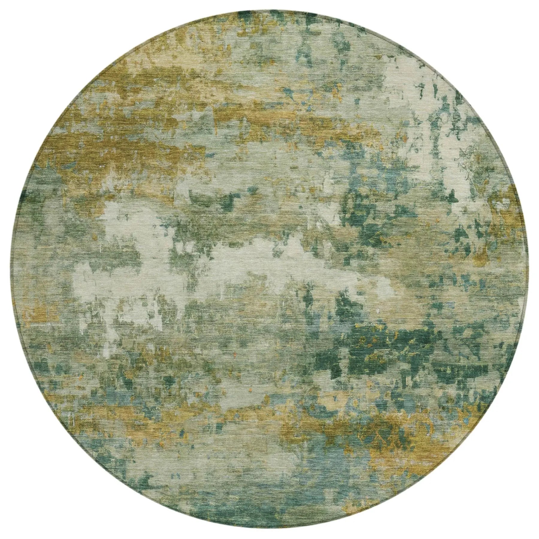 8' Green And Brown Round Abstract Washable Indoor Outdoor Area Rug Homeroots Outdoor