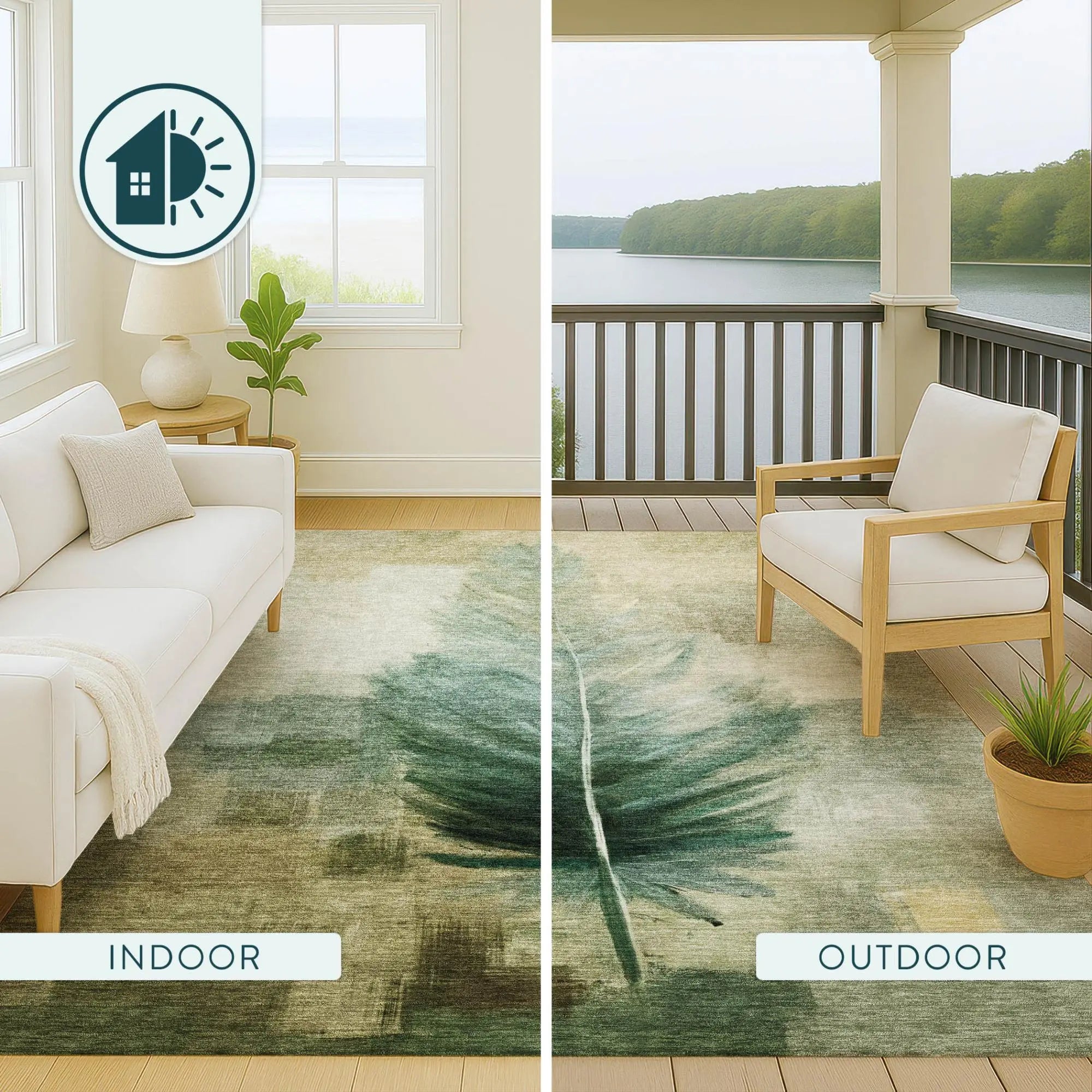 8' Green And Brown Round Botanical Leaves Washable Indoor Outdoor Area Rug Homeroots Outdoor