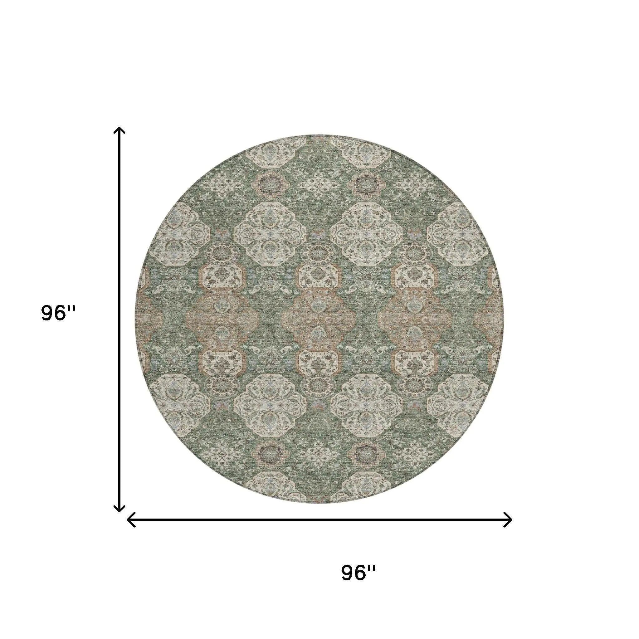 8' Green And Brown Round Floral Washable Indoor Outdoor Area Rug Homeroots Outdoor