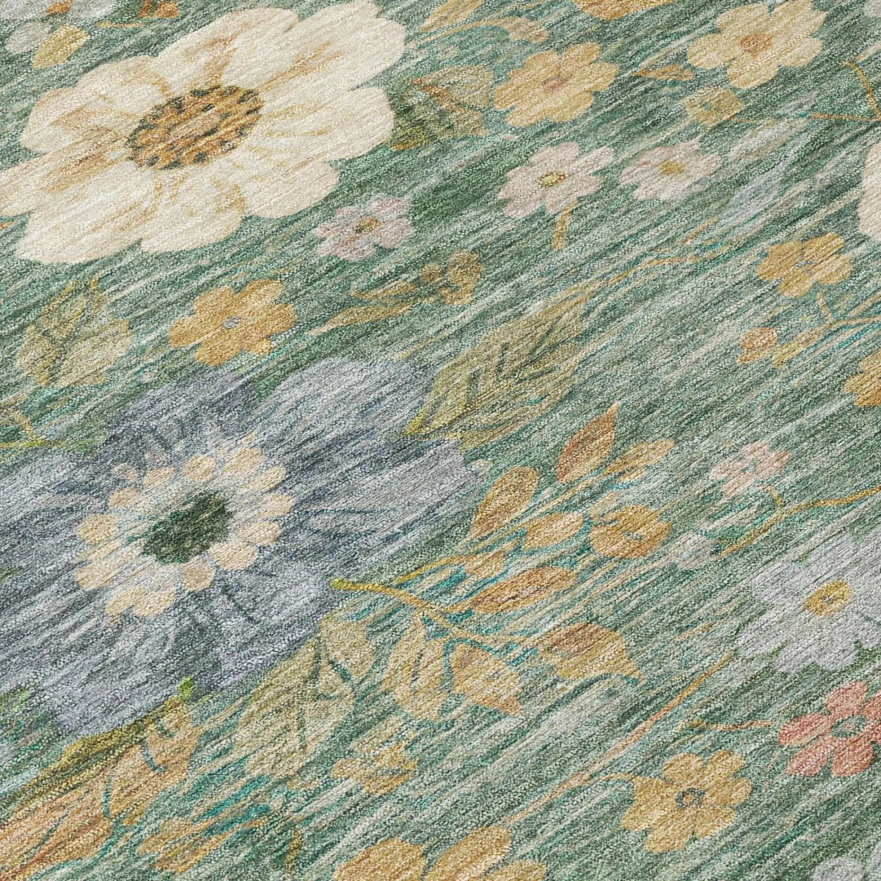 8' Green And Brown Round Floral Washable Indoor Outdoor Area Rug Homeroots Outdoor