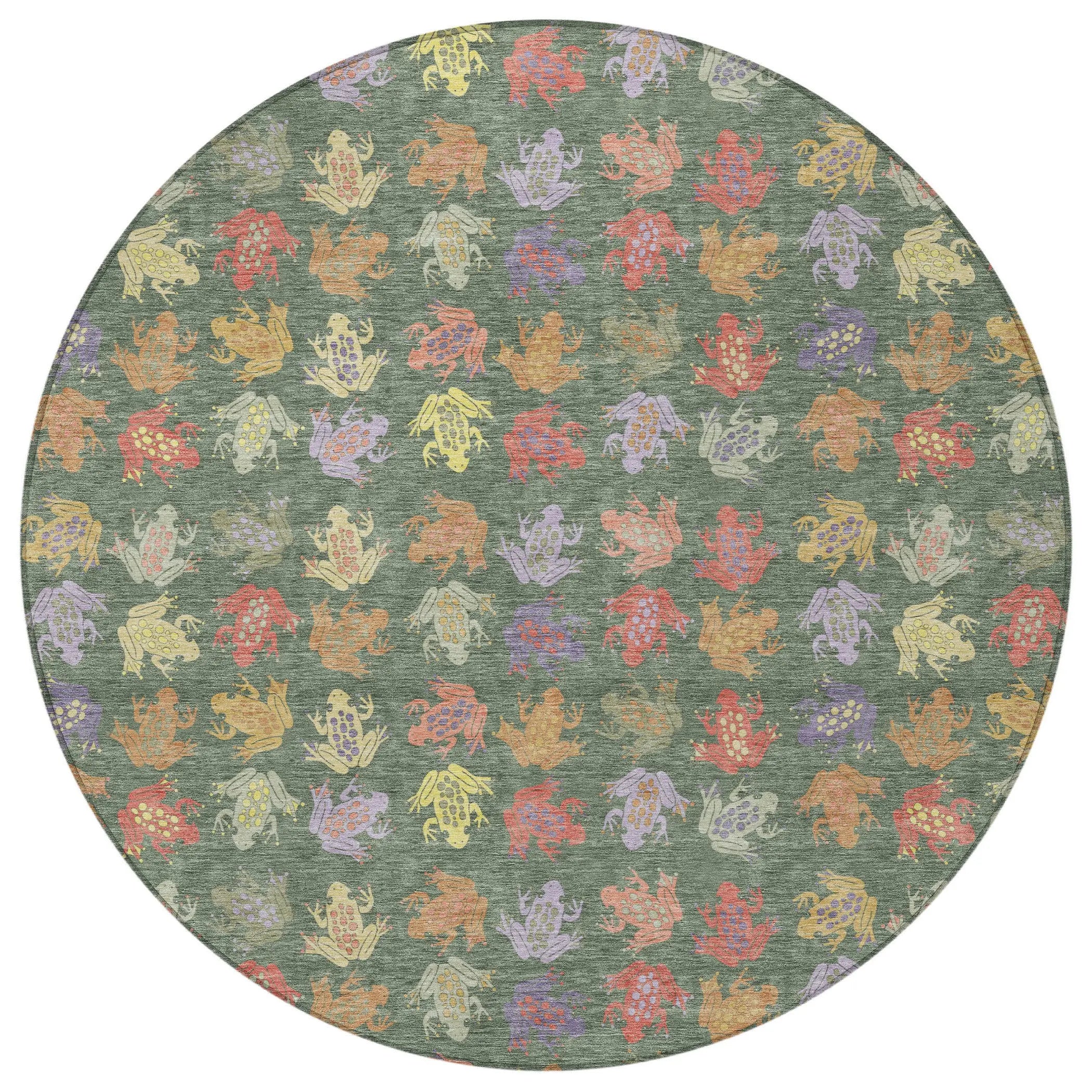 8' Green And Brown Round Geometric Washable Indoor Outdoor Area Rug Homeroots Outdoor