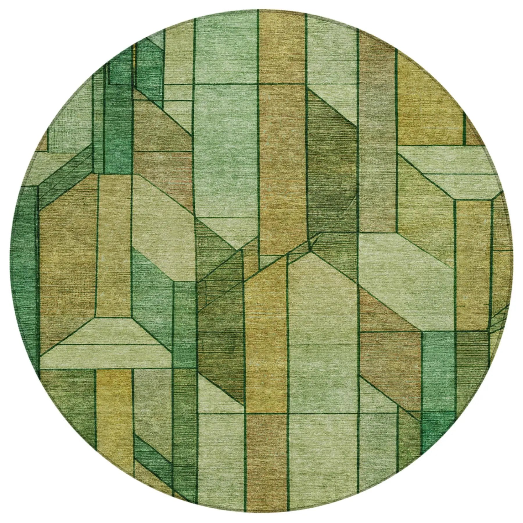 8' Green And Brown Round Geometric Washable Indoor Outdoor Area Rug Homeroots Outdoor